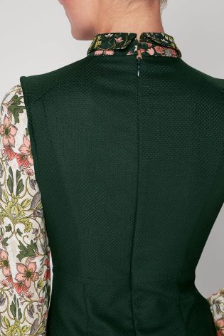 Green 2 In 1 Shirt Layer Button Dress